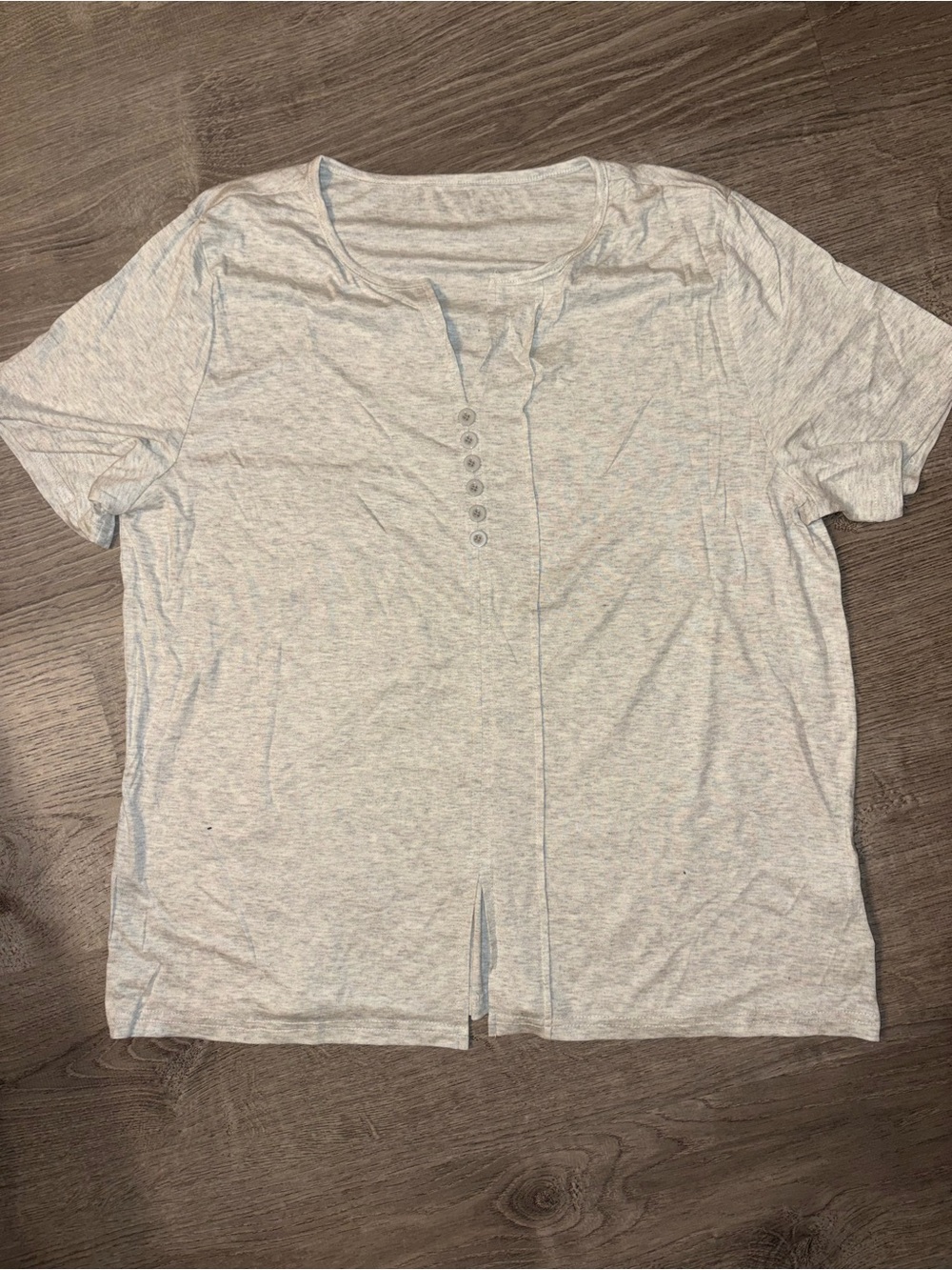 SHEIN Light Gray Short Sleeve Button-Front Henley Top